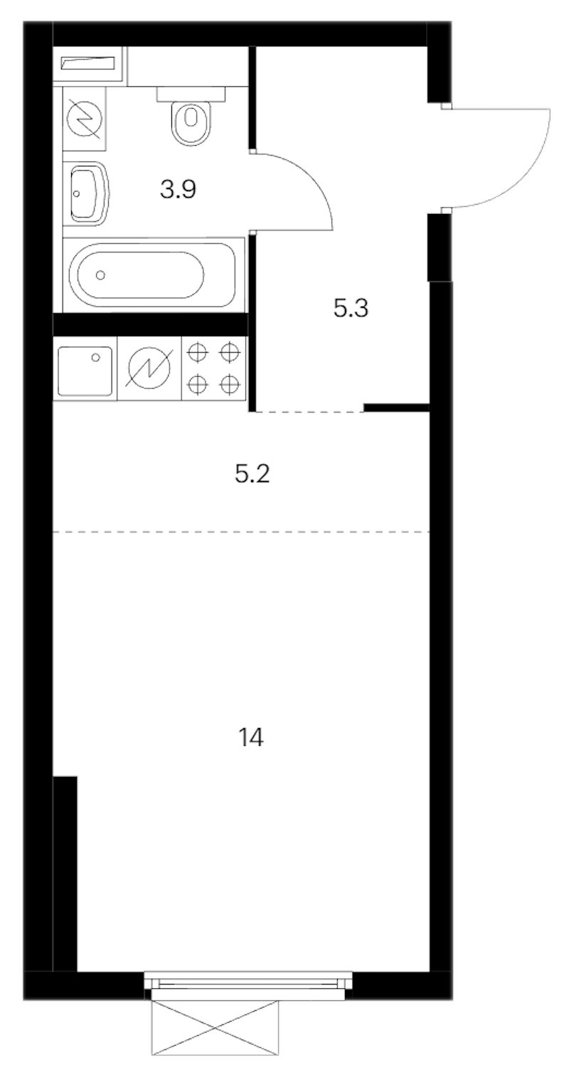 Квартира студия 28.4 м², 17/24 эт., ЖК «Заречный парк»